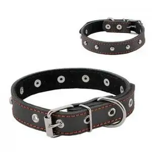 Homepet ошейник для собак кожаный двойной с украшениями простроченный двухслойный черный