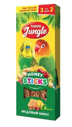 Купить happy jungle лакомство для птиц палочки с медом, микс 3 вкуса