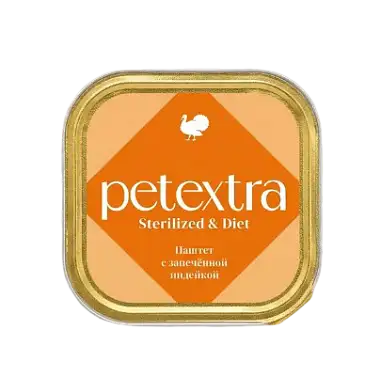 PETEXTRA влажный корм для взрослых стерилизованных кошек, паштет с запеченной индейкой (ламистер)