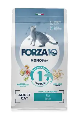 Forza10 MonoDiet Pesce сухой монобелковый корм для взрослых кошек при аллергии и повышенной чувствительности к животным белкам, из океанической рыбы