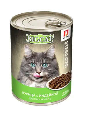 Зоогурман Big Cat консервы для стерилизованных кошек курица с индейкой в желе