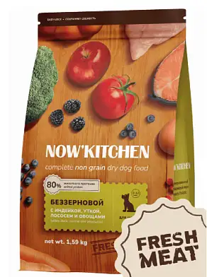 NOW’ Kitchen Grain Free сухой беззерновой корм для щенков всех пород с индейкой, уткой, лососем и овощами